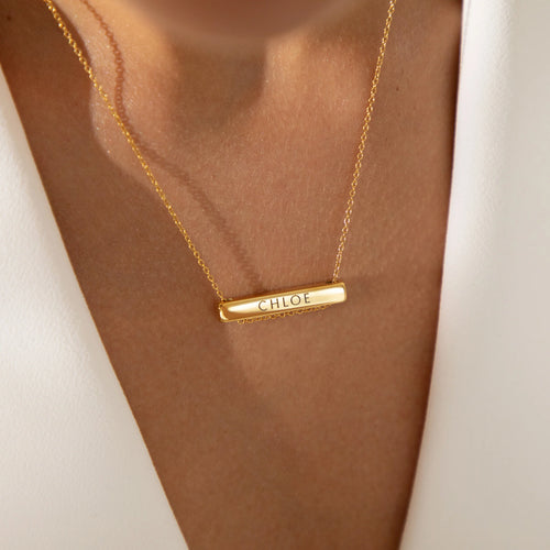Personalised Matching Set - 3cm Letter Bar & Engraved Bracelet in Gold