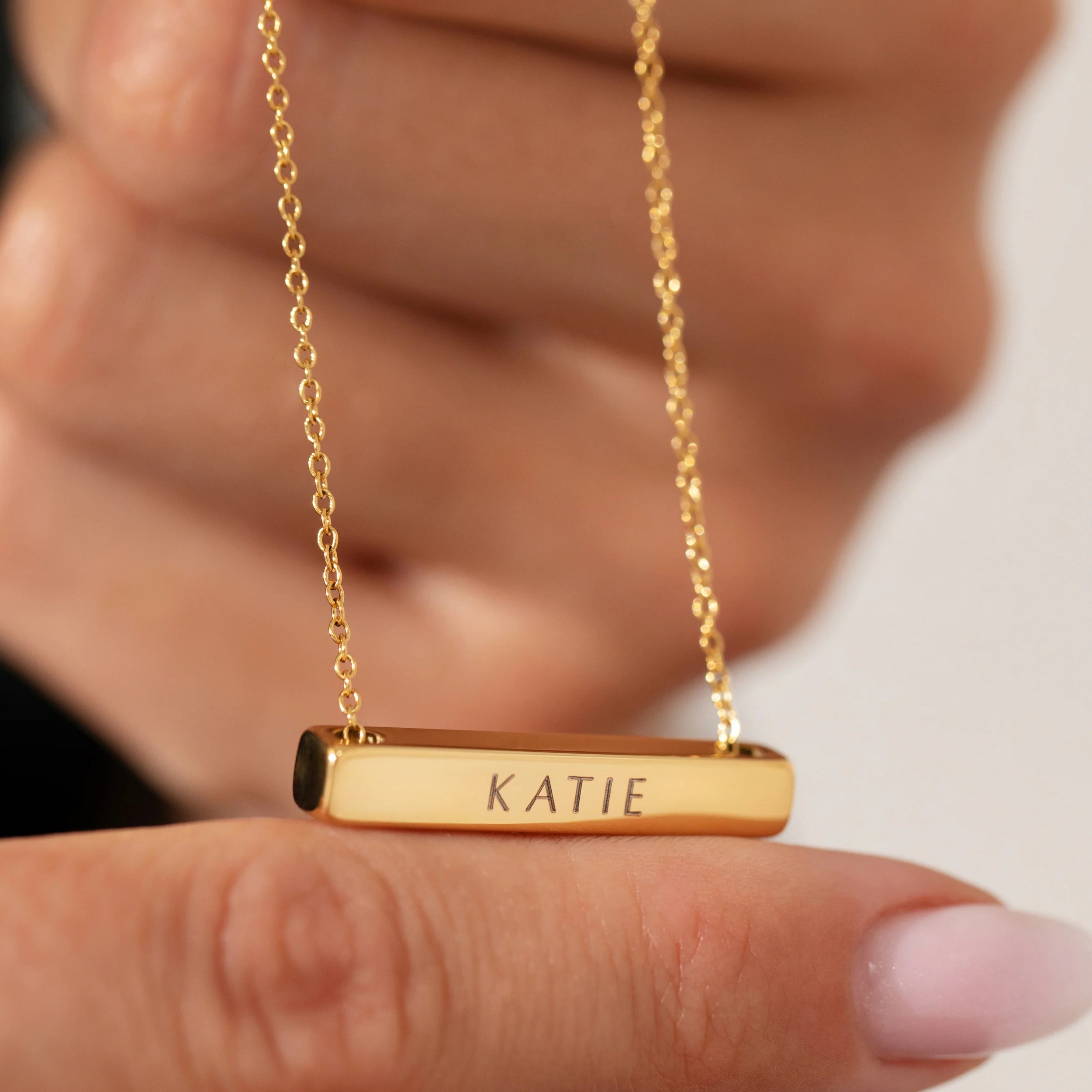 Personalised Matching Set - 3cm Letter Bar & Engraved Bracelet in Gold
