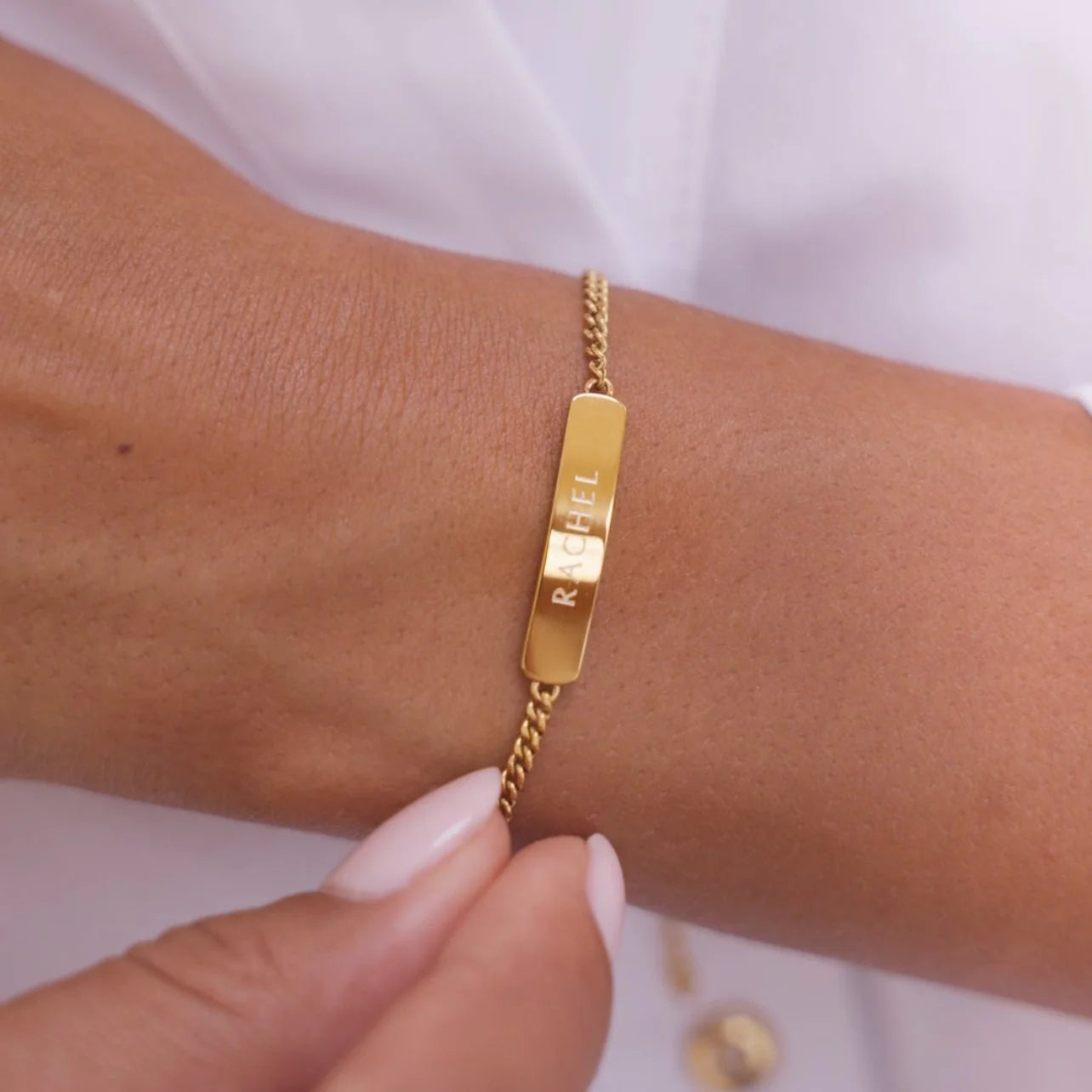 Personalised Matching Set - 3cm Letter Bar & Engraved Bracelet in Gold