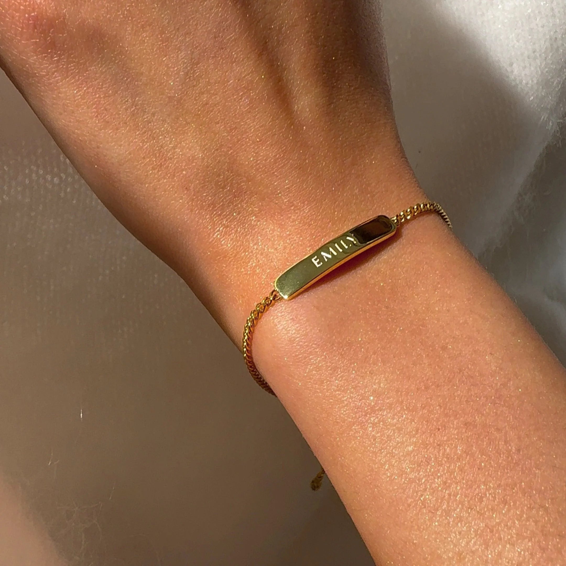 Personalised Matching Set - 3cm Letter Bar & Engraved Bracelet in Gold